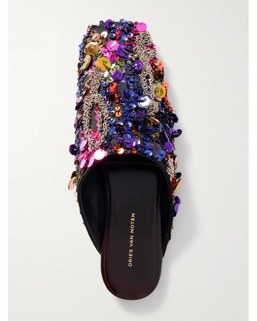 Dries Van Noten Blue Sequin Embellished Slides