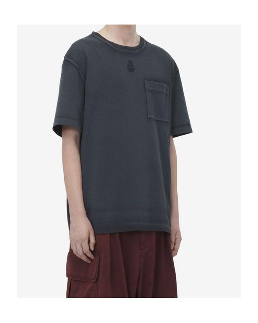 McQueen Blue Skull Embroidered Crewneck T-Shirt for men