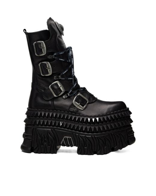 Vetements Black X New Rock Collaboration Lace-Up Mid-Calf Boots for men