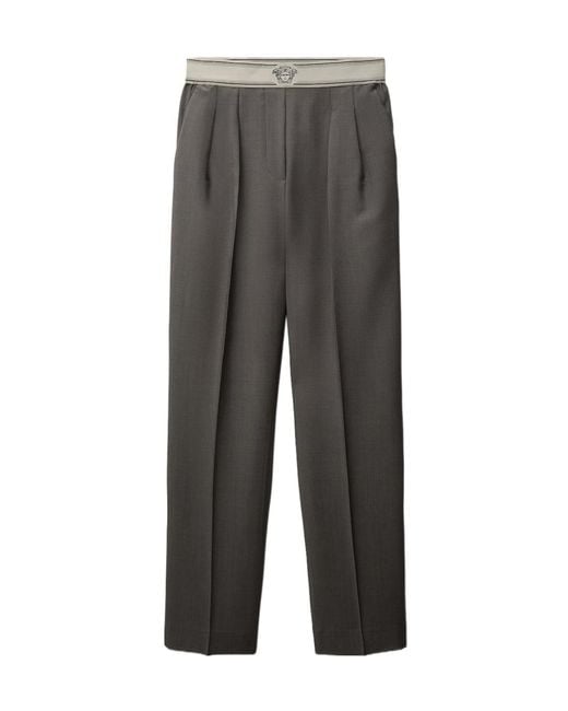 Versace Gray Medusa Waistband Pleated Pants