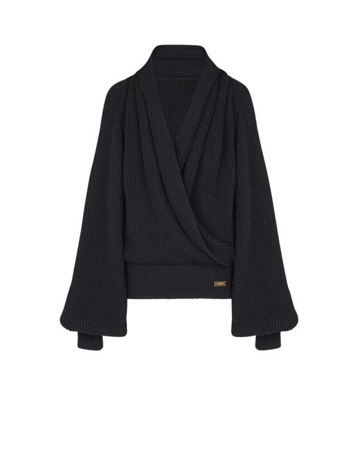 Balmain Black Oversized Knit Hoodie