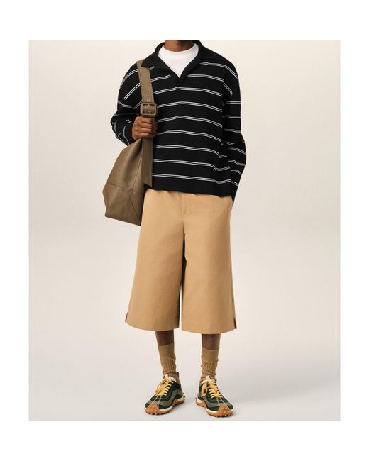 AMI Black Striped Cotton Polo With Ami Patch for men