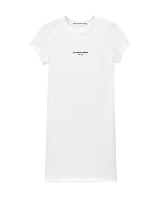 Alexander Wang White Logo-Print Mini Dress