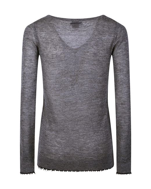 Pinko Gray V-Neck Frayededge Sweater