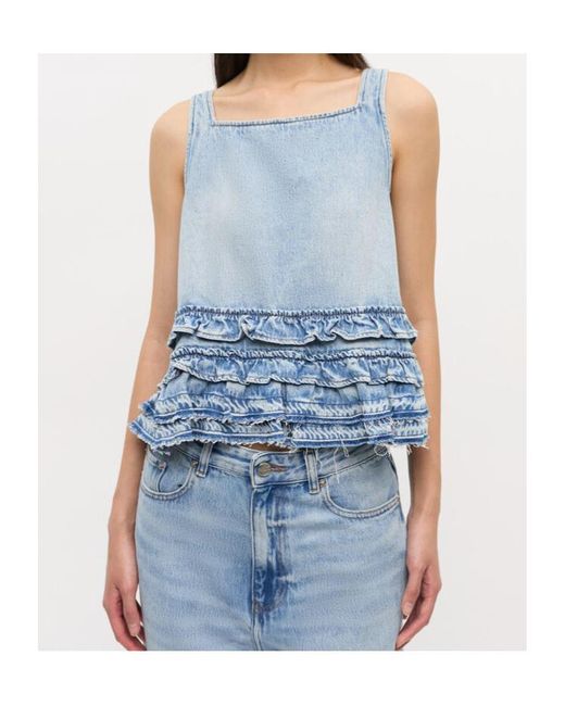 Ganni Blue Organic Cotton Denim Top