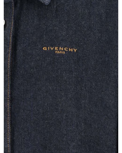 Givenchy Blue Logo Embroidered Denim Shirt
