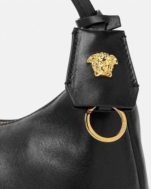 Versace Black Logo Plaque Zipped Shoulder Bag