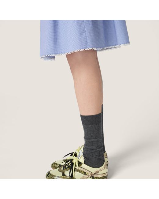 Miu Miu Blue Logo-Patch Midi Skirt