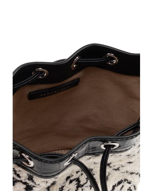 Tory Burch Black Mini Bouclé Bucket Bag