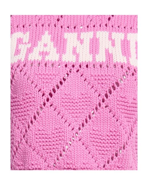 Ganni Pink Sleeveless Cropped Knit Top