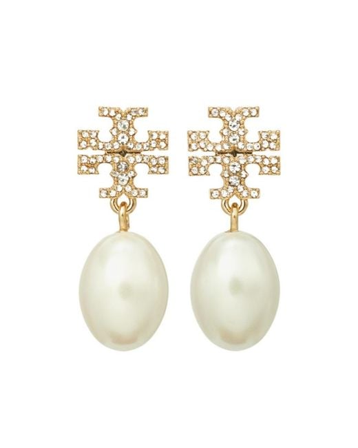 Tory Burch White Kira Pearl Drop Earrings