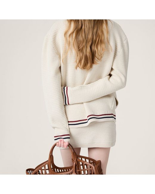 Miu Miu Natural Cotton Knit Zipper Cardigan