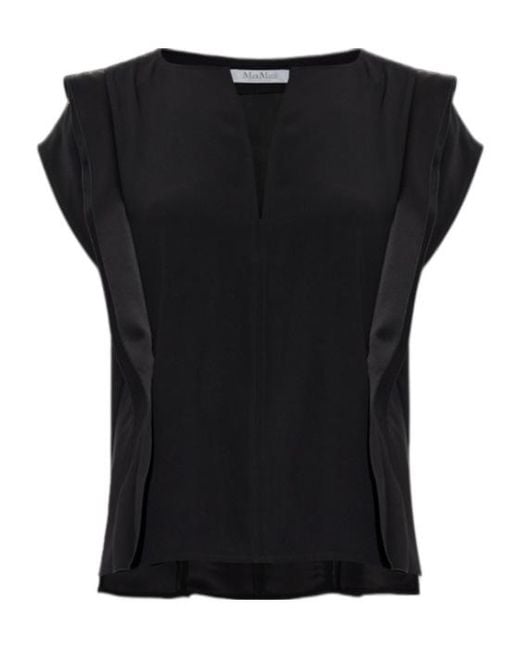 Max Mara Black V-Neck Panel Blouse