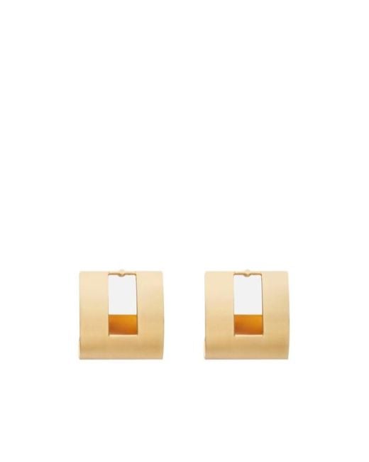 Elisabetta Franchi Metallic Curved Earrings With Logo