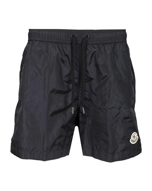 Moncler Gray Logo Patch Drawstring Swim Shorts for men