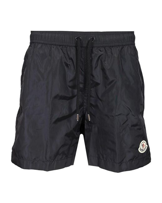 Moncler Gray Logo Patch Detail Elastic Waist Swim Shorts for men
