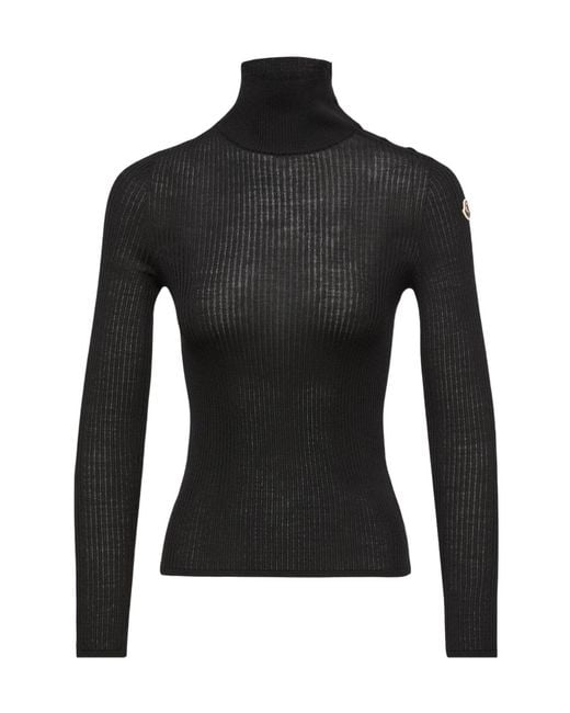 Moncler Black Ribbed Turtleneck Knitted Top