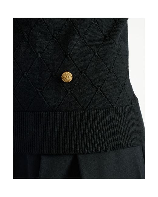 Balmain Black Virgin Wool Quilted Effect Top