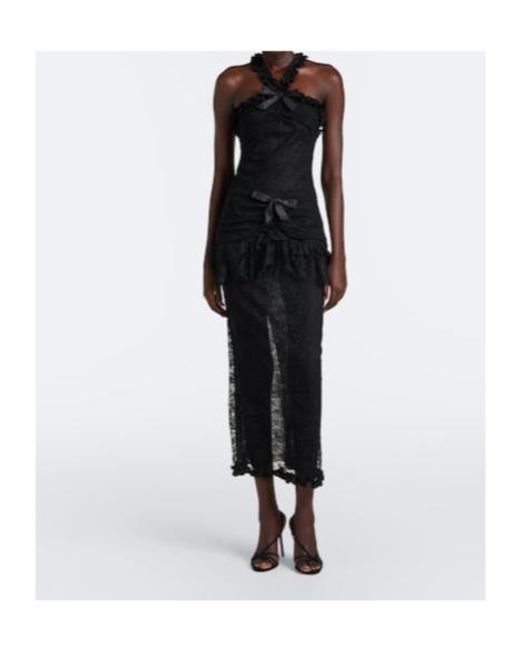 Alessandra Rich Black Bow-Detail Ruffled Lace Cocktail Dress