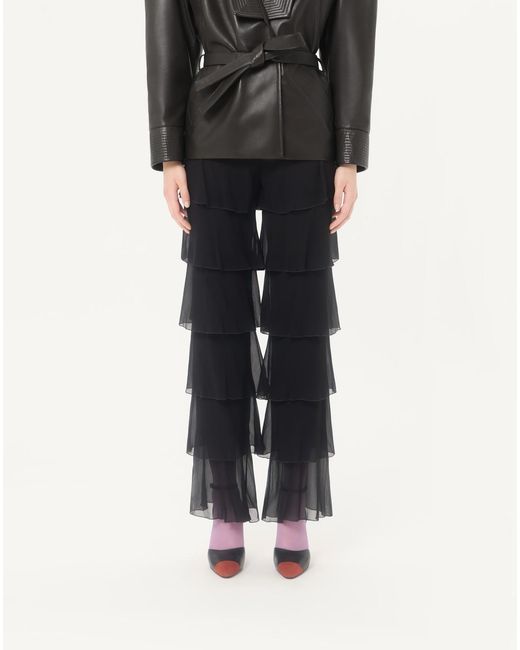 Valentino Black Lightweight Georgette Pleated Trousers