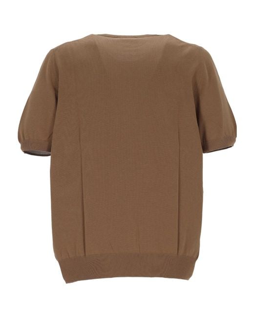 Gran Sasso Brown Short-Sleeve Knitted Sweater for men