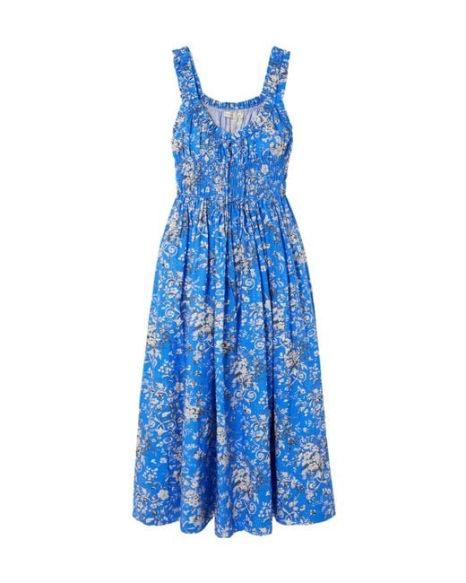 Doen Blue Pleated Printed Midi Dress