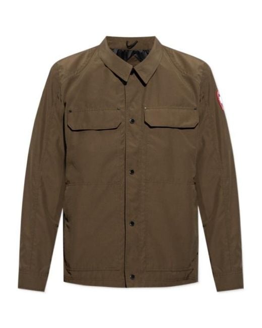 Canada Goose Green Burnaby Logo Patch Buttoned Jacket for men
