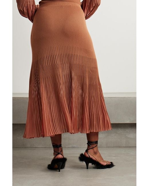 Ulla Johnson Brown Emilia Tulle-Trimmed Ribbed-Knit Midi Skirt