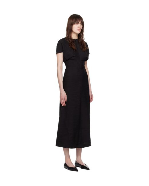 Totême  Black Totême Draped Short Sleeved Maxi Dress