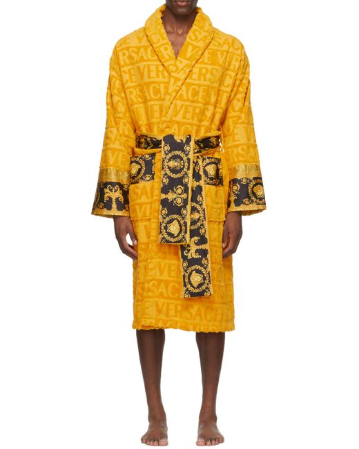 Versace Yellow I Love Baroque Belted Bathrobe for men