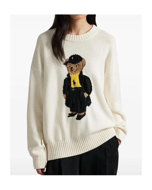 Polo Ralph Lauren White Polo Bear Intarsia-Knit Crewneck Jumper