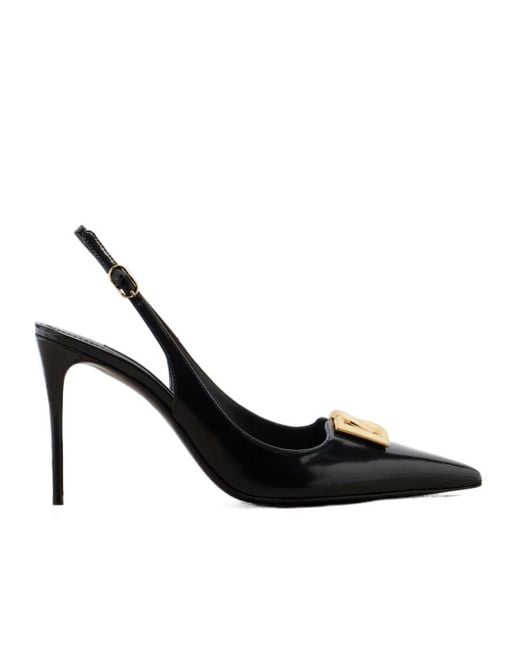 Dolce & Gabbana Black Lollo Dg Patent Leather Slingback Pumps