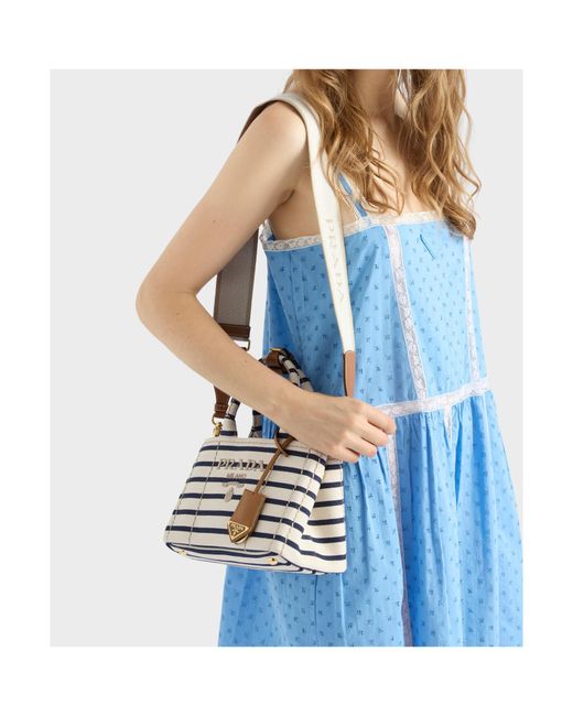 Prada Multicolor Jardinière Mini Striped Cotton Canvas Bag