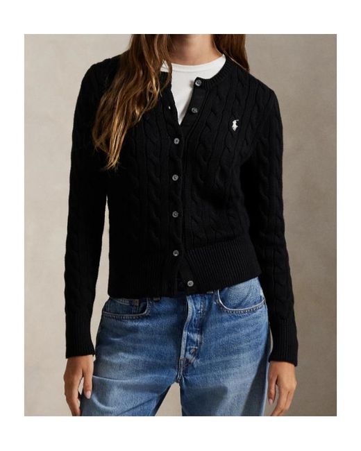 Polo Ralph Lauren Black Logo Embroidered Cable-Knit Cardigan