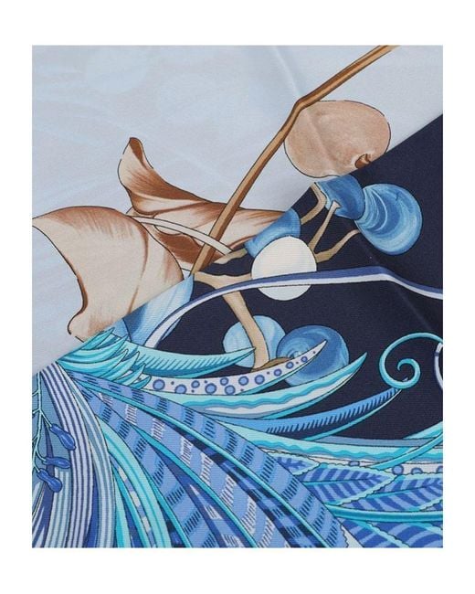 Ferragamo Blue Patterned Printed Silk Scarf