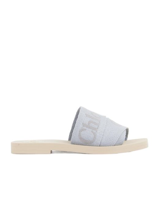Chloé White Chloé Woody Open Toe Slip-On Slides