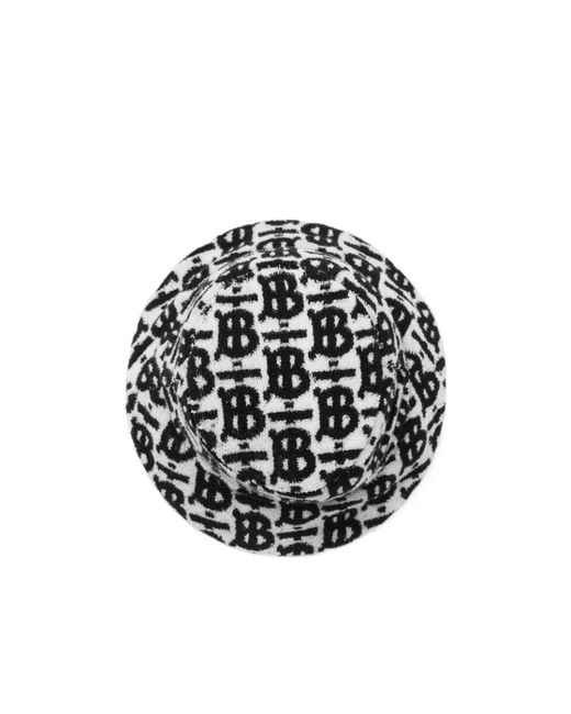 Burberry White Monogram-Print Bucket Hat