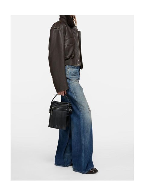 Acne Black Leather Bomber Jacket