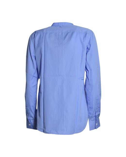 Aspesi Blue Curved Hem Poplin Shirt