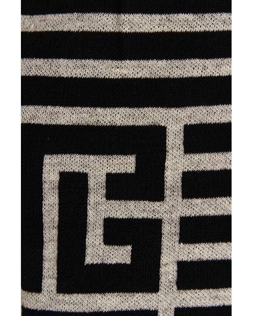 Balmain Black Monogram-Jacquard Wool Shorts