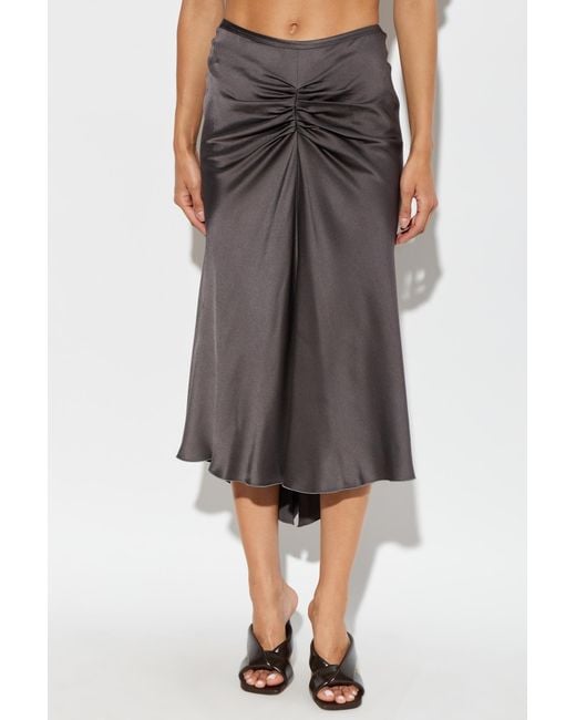 Victoria Beckham Brown Gathered Crepe Midi Skirt