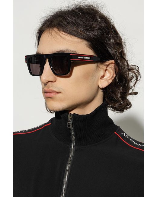 McQueen Gray Logo-Print Arm Sunglasses for men