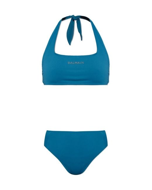 Balmain Blue Halter Neck Two-Piece Swimsuit