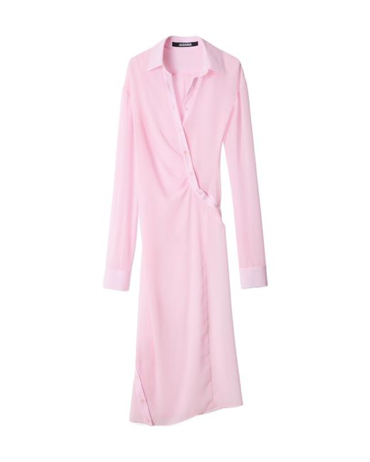 Jacquemus Pink Pareo Collared Long-Sleeve Shirt Dress