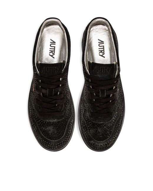 Autry White Medalist Low Sue Embellished Strass Sneakers