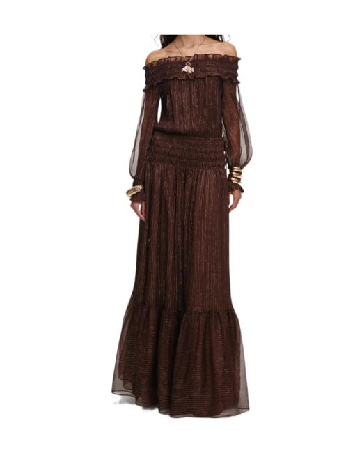 Self-Portrait Brown Georgette Maxi Dress