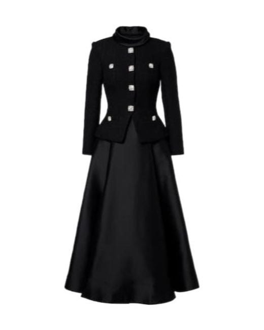 Self-Portrait Black Bouclé Taffeta Midi Dress