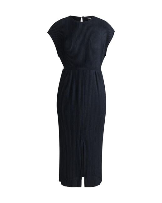 Boss Blue Ribknit Midi Dress