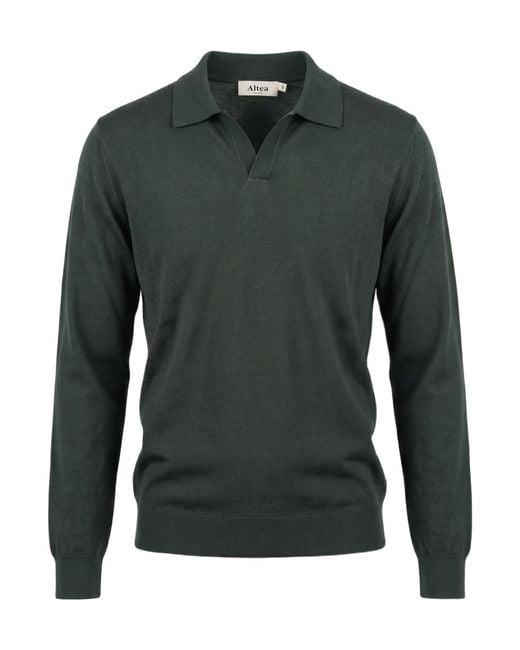 Altea Green Long-Sleeve Knitted Polo Shirt for men