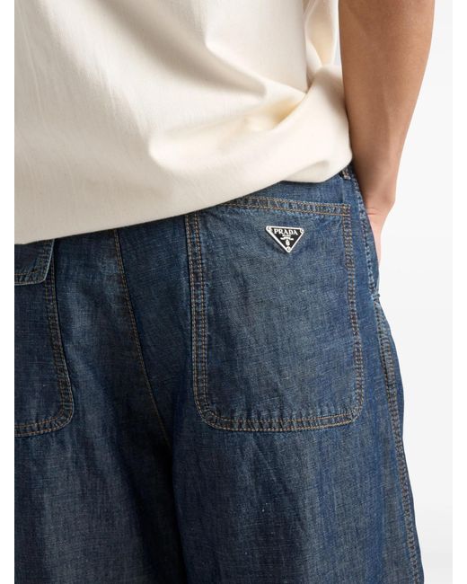 Prada Blue Chambray Triangle-Logo Denim Jeans for men